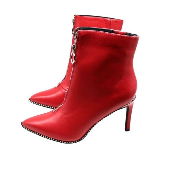 BAR III Womens Red Studded Ball Chain Front Zip Closure Ring Pull Booties - Picture 7 of 9